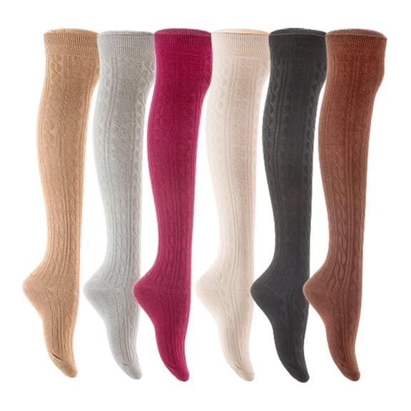 Lian LifeStyle Women's 6 Pair Adorable Comfortable Soft Thigh High Over Knee High Cotton Socks Size 6-9 L1024 Beige,Light Grey,Wine,Cream,Black,Coffee
