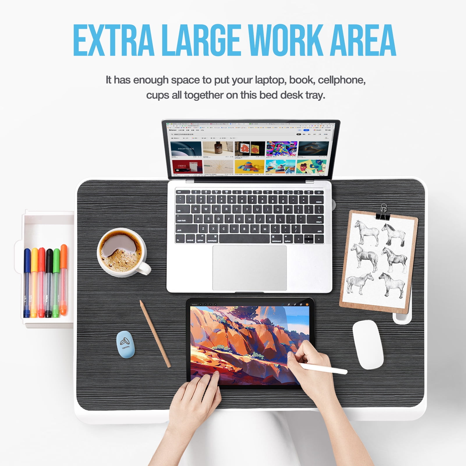 Livhil Large Lap Desk for Bed | Laptop Table, Portable Lap Desk, Home Office Room Laptop Desk for Bed Table Floor Table, Floor Desk for Adults (Black)