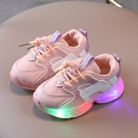 LoyisViDion Toddler Shoes Clearance Children Baby Girls Boys Shoes Letter Led Light Luminous Running Sport Sneaker Shoes Pink 2.5-3Years