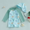 thumbnail image 7 of Hessimy Baby Boy Swimsuit Boy Toddler Baby Boy Girls One Piece Swimsuit Long Sleeve Zipper Bathing Suit with Hat Rash Guard Swimwear(A2-Light Green,6-12 Months), 7 of 7
