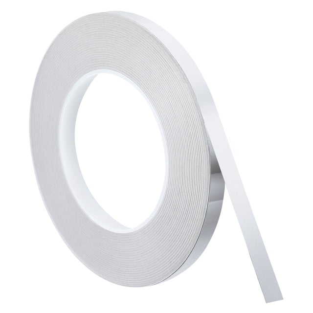 Uxcell Metallic Tape, 0.39 in x 164 ft Self Adhesive Metalized Polyester Film Tape Waterproof Shiny Washi Tape for Walls Graphic Arts Gifts Wrapping Crafts Decoration, Gloss Silver