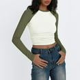 thumbnail image 3 of Cropped Long Sleeve Tops For Women Tight Layering Basic Tee Fashion V Neck Slim Fitted Tops Y2k Teen Girls Juniors Tight Shirt Army Green S, 3 of 6