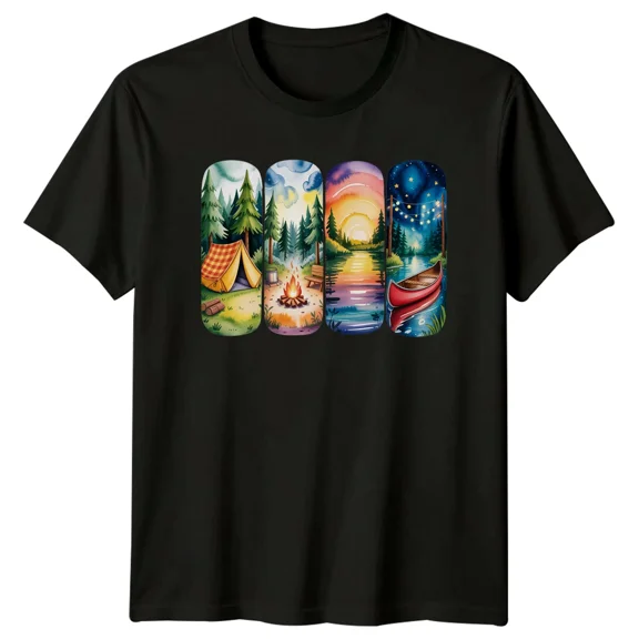 Camping Outdoors Scenes Watercolor Mens T-Shirt Womens Graphic Tee Unisex