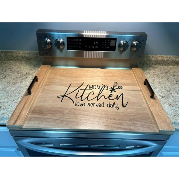 Decorative Wood Stove top cover/Noodle Board- Brown oak- "Mom's Kitchen"