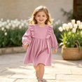 thumbnail image 6 of OJSFQUFP Toddler Girls Long Sleeve Dress Ruffle Shoulder A‑Line Casual Dresses for Little Girl, 6 of 9