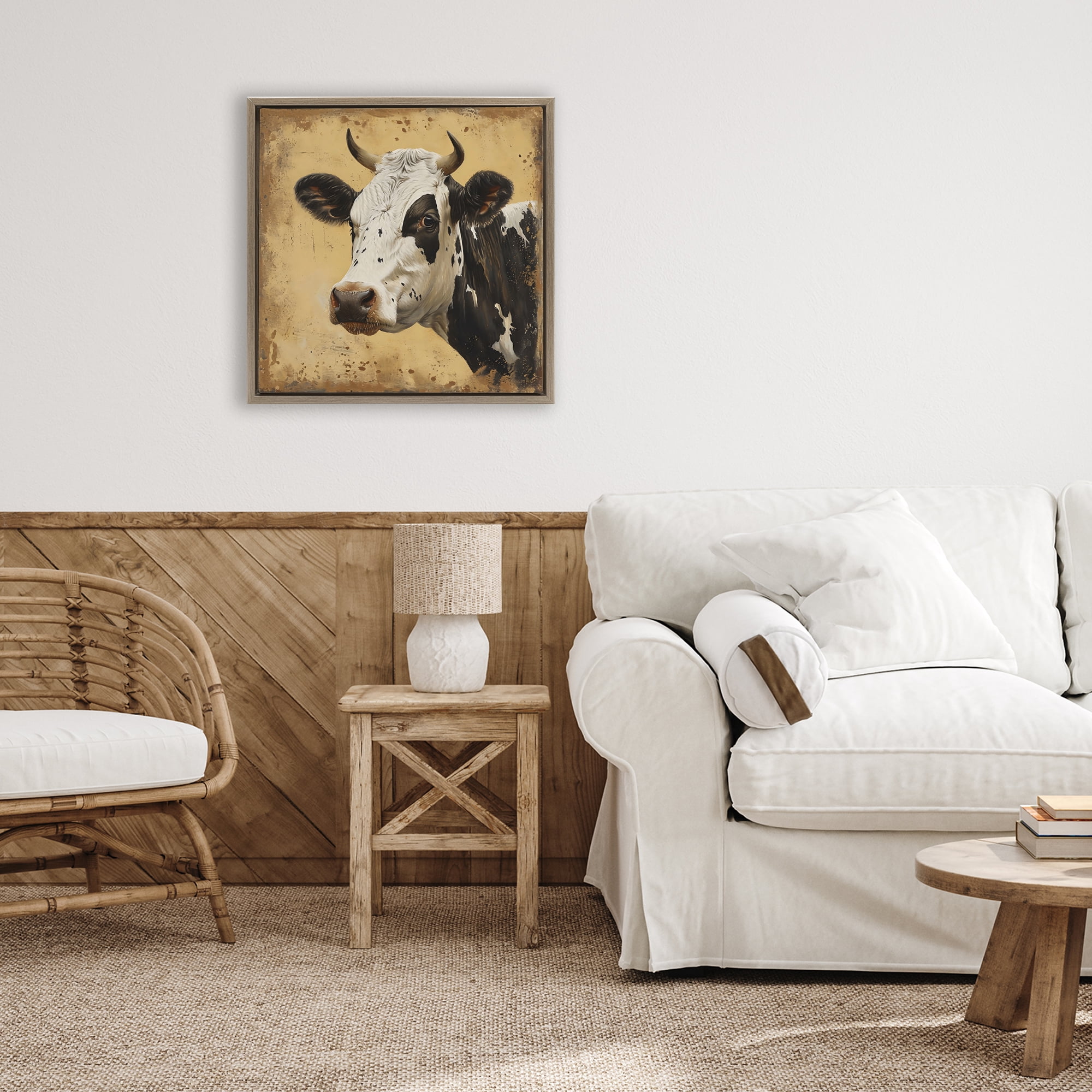 Stupell Industries Spotted Brown Cow Portrait Brown Framed Floater Canvas Wall Art, design by Creative Studio