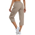 thumbnail image 3 of Mohiass Women's Cargo Capris Hiking Lightweight Quick Dry Summer Outdoor Casual Travel Pants with Pockets Khaki L, 3 of 4