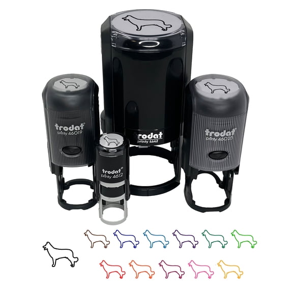 Border Collie Dog Outline Self-Inking Rubber Stamp Ink Stamper - Black Ink - Mini 1/2 Inch