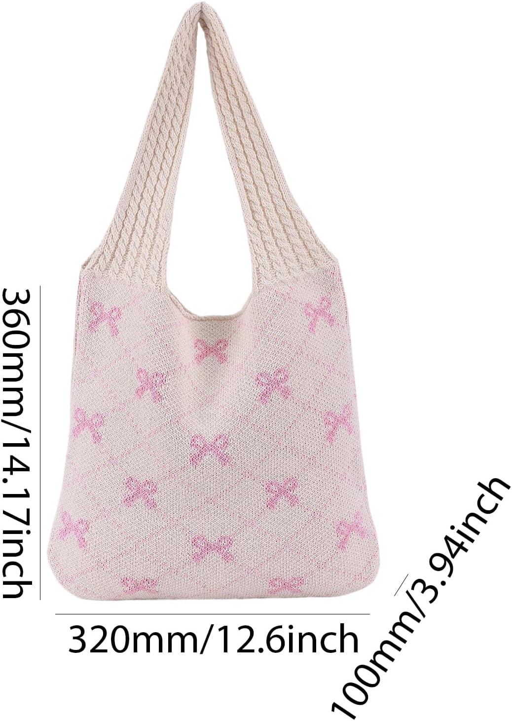 NANAHuang Crochet Tote Bag Y2k Bow Purse for Women Coquette Aesthetic Hobo Bag Cute Shoulder Handbag Knitted Tote Bow Printed Bag