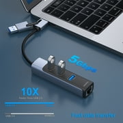 BENFEI USB-C/USB 3.0 to Ethernet Adapter with 3*USB 3.0 Ports, Gray