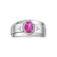 thumbnail image 1 of RYLOS Men's Rings Sterling Silver Classic 7X5MM Oval Gemstone & Diamond Ring Star Ruby July Birthstone Rings For Men, Men's Rings, Silver Rings, Size 11, 1 of 7