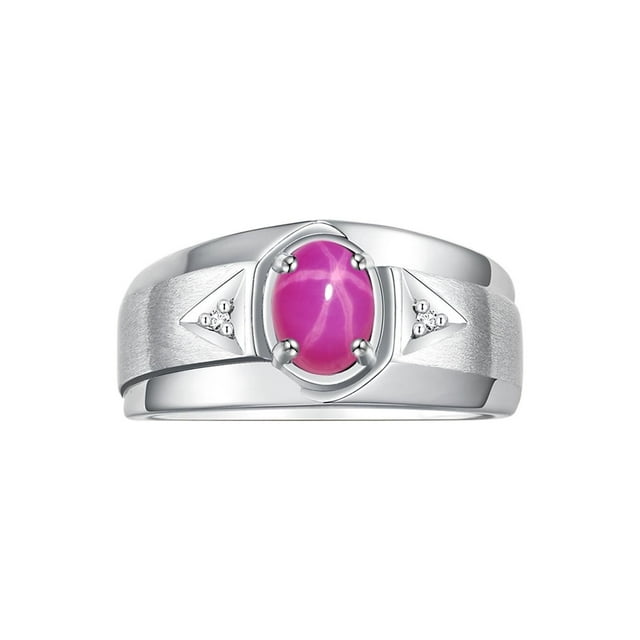 RYLOS Men's Rings Sterling Silver Classic 7X5MM Oval Gemstone & Diamond Ring Star Ruby July Birthstone Rings For Men, Men's Rings, Silver Rings, Size 11