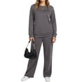 thumbnail image 4 of WTOBBY Women's Round Neck Pullover Sweatshirt and Wide Leg Jogger Pants Casual Two Piece Set, Soft Lounge Wear for Everyday Comfort and Style,Dark Gray S, 4 of 5