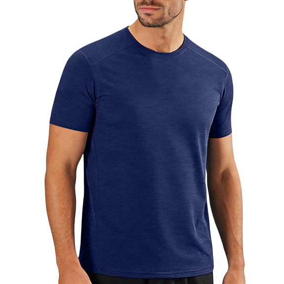 Yaoyar Mens Short Sleeve T Shirt Summer Muscle Slim Fitted Crewneck Longline Tees Shirts for Gym Workout