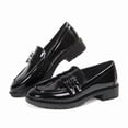 thumbnail image 2 of Pennysue Women's Patent Leather Loafers with Decorative Buckle Round Toe Chunky Heel Slip On Casual Dress Shoes for School Work Daily Wear, 2 of 6
