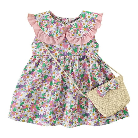 

BAYAIXZ Toddler Girl Clothes 3T Toddler Girls Fly Sleeve Sundress Floral Prints Ruffles Princess Dress Dance Party Dresses Clothes 3T Girl Clothing Set Girl Long Sleeve Dress (Pink 5)