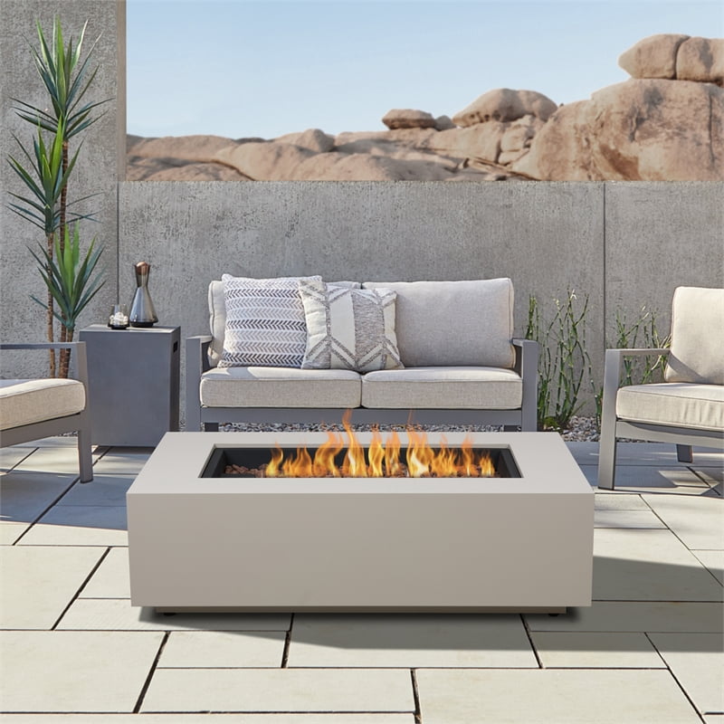 Real Flame Aegean 50" Rectangle Steel Propane or Natural Gas Fire Pit Table in Light Sand