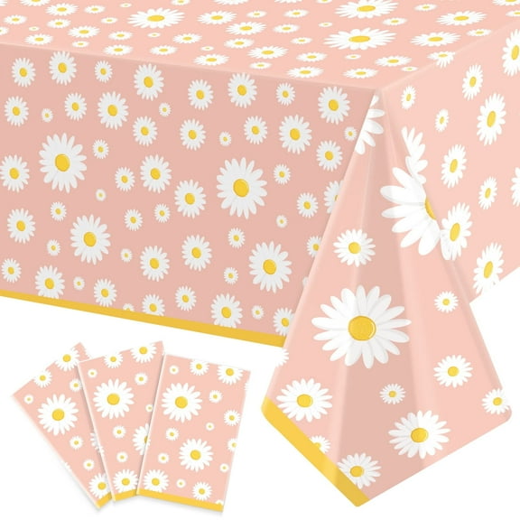 Neasyth 3 Pack Daisy Tablecloth, Daisy Flower Birthday Party Decorations for Girls Disposable Table Cloth for Weddings 108x54 in