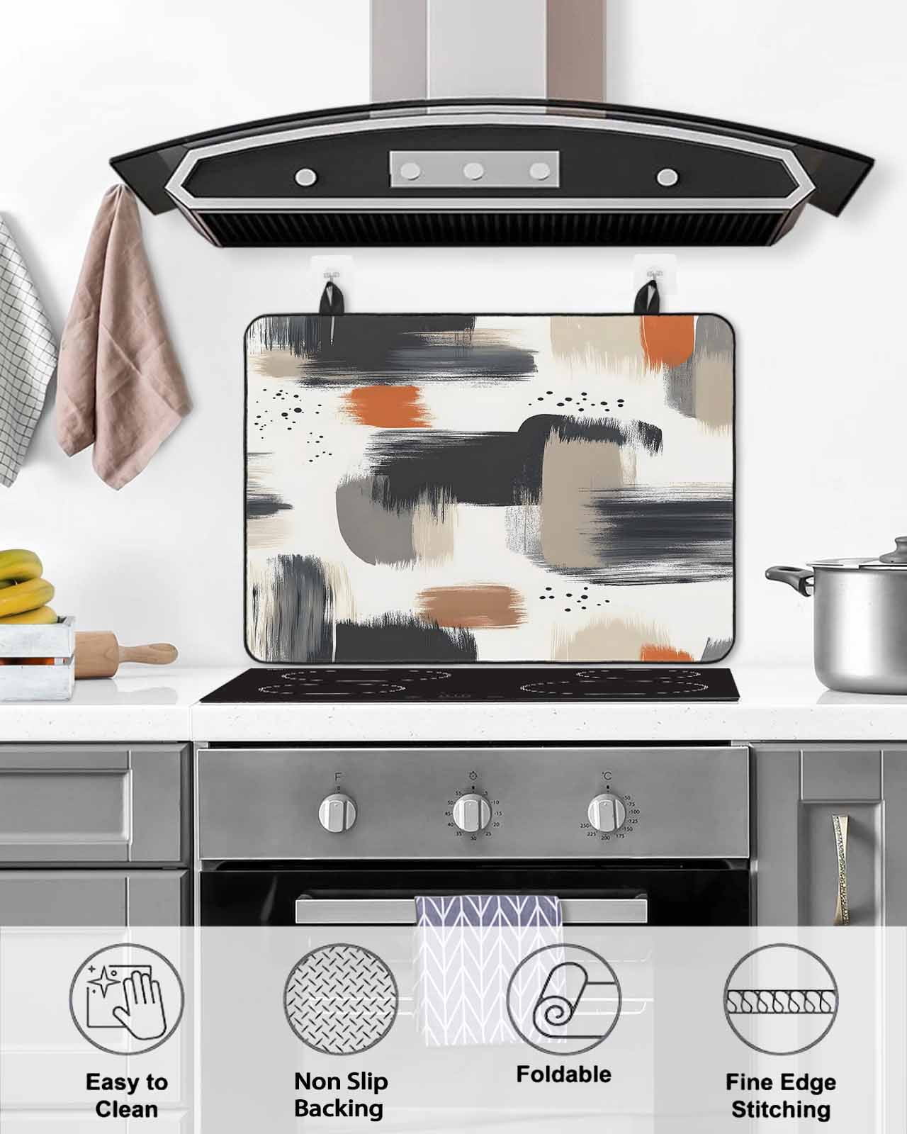 nqOlkjepod Large Induction Cooktop Protector Mat 24"x21", Black Khaki Stove Top Covers for Electric Stove, Geometric Abstract Retro Art Aesthetic Stove Burner Cover Mats, Glass Top Stove Cover