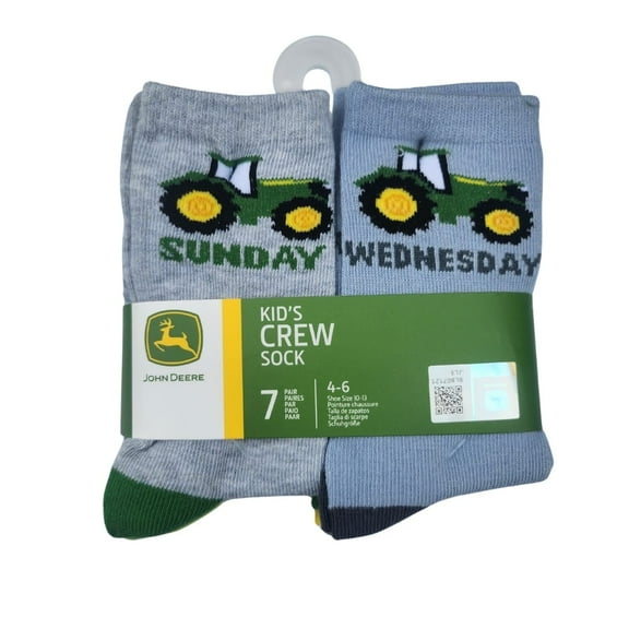 John Deere Pack of 7 Crew Socks One for Each Day of the Week, Tractors Sizes 4-6
