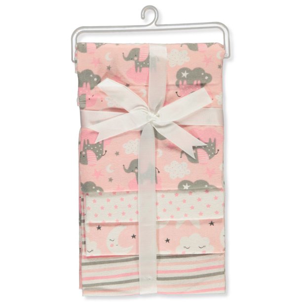 Zak & Zoey Baby Girls' 4Pack Flannel Elephants Receiving Blankets