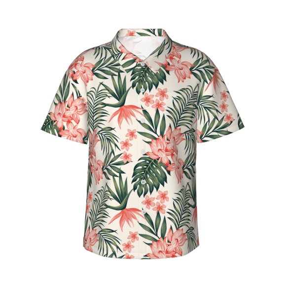 Fotbe Lilies Flowers Hawaiian Shirt for Men Unisex Summer Beach Casual Short Sleeve Cotton Linen Button Down Shirts-3X-Large