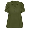 thumbnail image 5 of ClodeEU Women's Notch Collar Puff Short Sleeve Tops ,V Neck Shirts Casual Summer Blouses Fashion Trendy Clothing Army Green,Womens Plus XL, 5 of 5