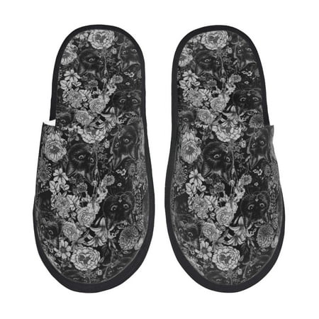 Balery Black Cats In A Garden Slient Indoor Furry Fleece Comfort House Shoes Soft Non-Slip Home Shoes Cotton slippers House Slippers-- Large