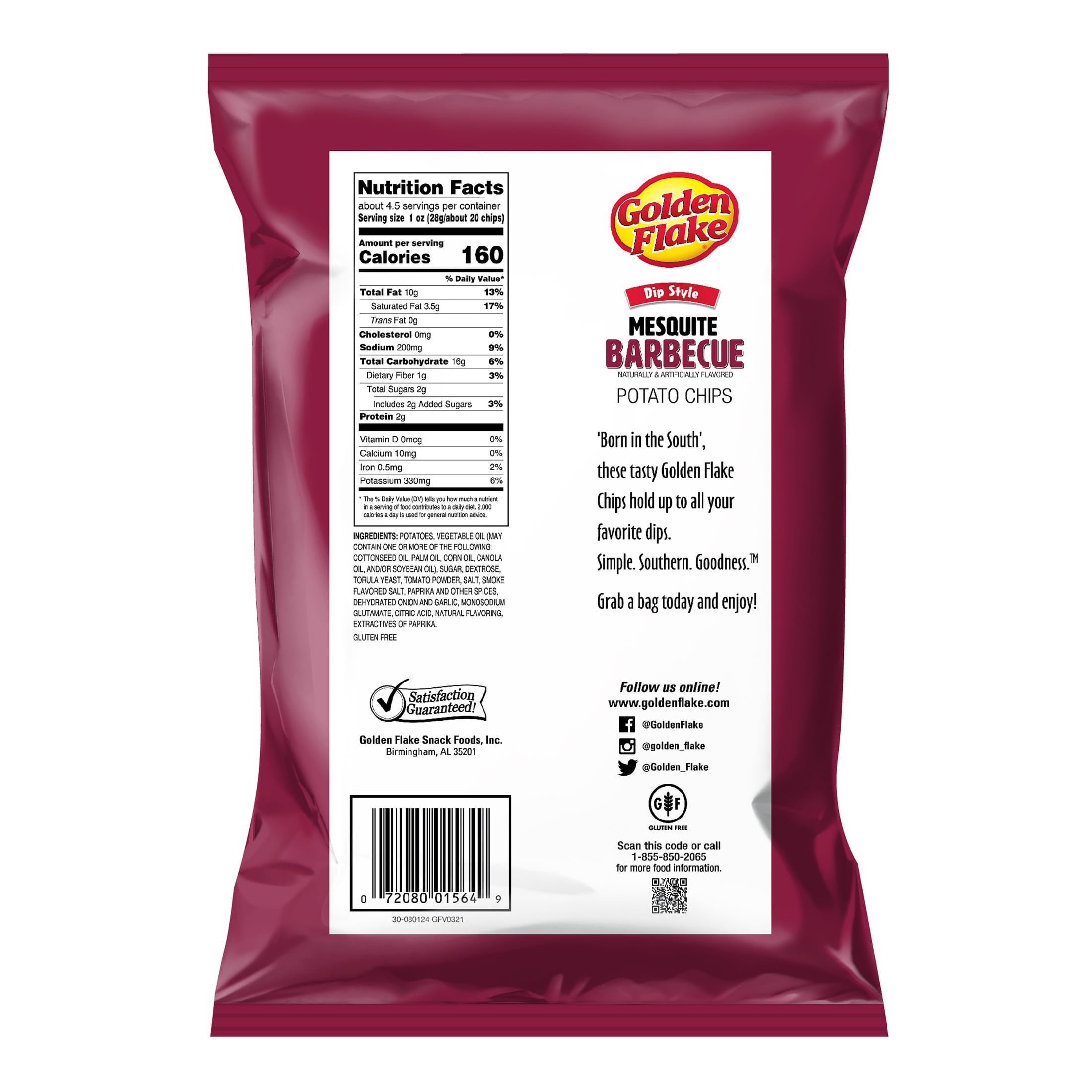 (3 pack) Golden Flake Mesquite Barbecue Dip Style Potato Chips, Gluten-Free, 4.625 oz Bag