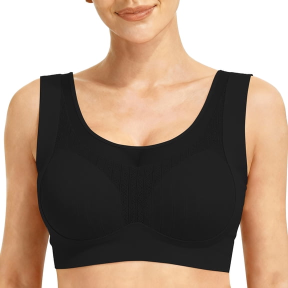 Gkeoshab Nursing Bras Women's Full Coverage Sports Bra, High Support Yoga & Workout Bra for Daily Wear Black L