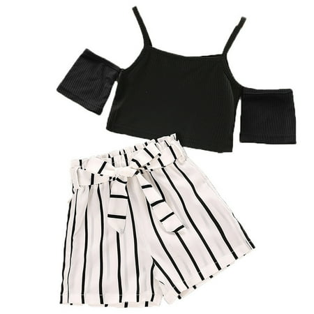

Toddler Girls Outfits Short Sleeve Casual T Shirt Vest Tops Stripe Print Shorts Outfits&Set