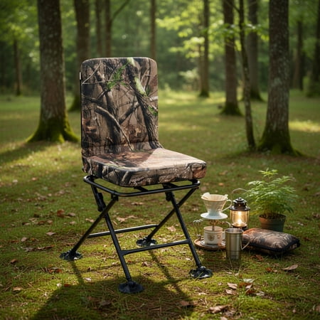 Topcobe Swivel Folding Chair with Backrest and Padded Cushion Portable Chairs for Adults Comfy Outdoor Chair Camouflage