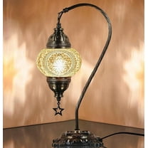 DEMMEX Authentic Turkish Lamp, Made in Turkey, Turkish Moroccan Mosaic Table Bedside Lamp, 100% Handcrafted, Antique Brass Color Metal Body and Decorated Metal Base, Gooseneck, 15" (Gold)