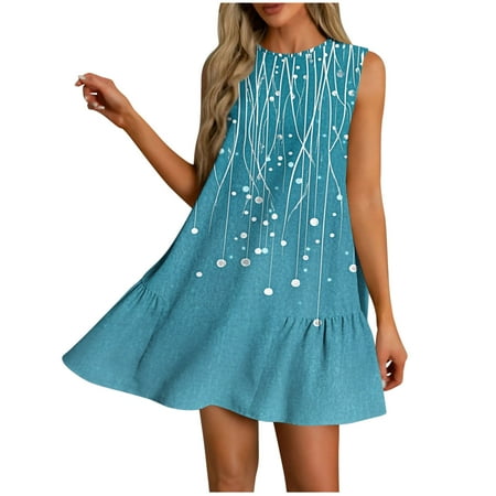 Taqqpue Summer Dresses for Women Casual Floral Printed Crew Neck Sleeveless Sundresses Loose Flowy Beach Vacation Plus Size Tank Dress with Pockets