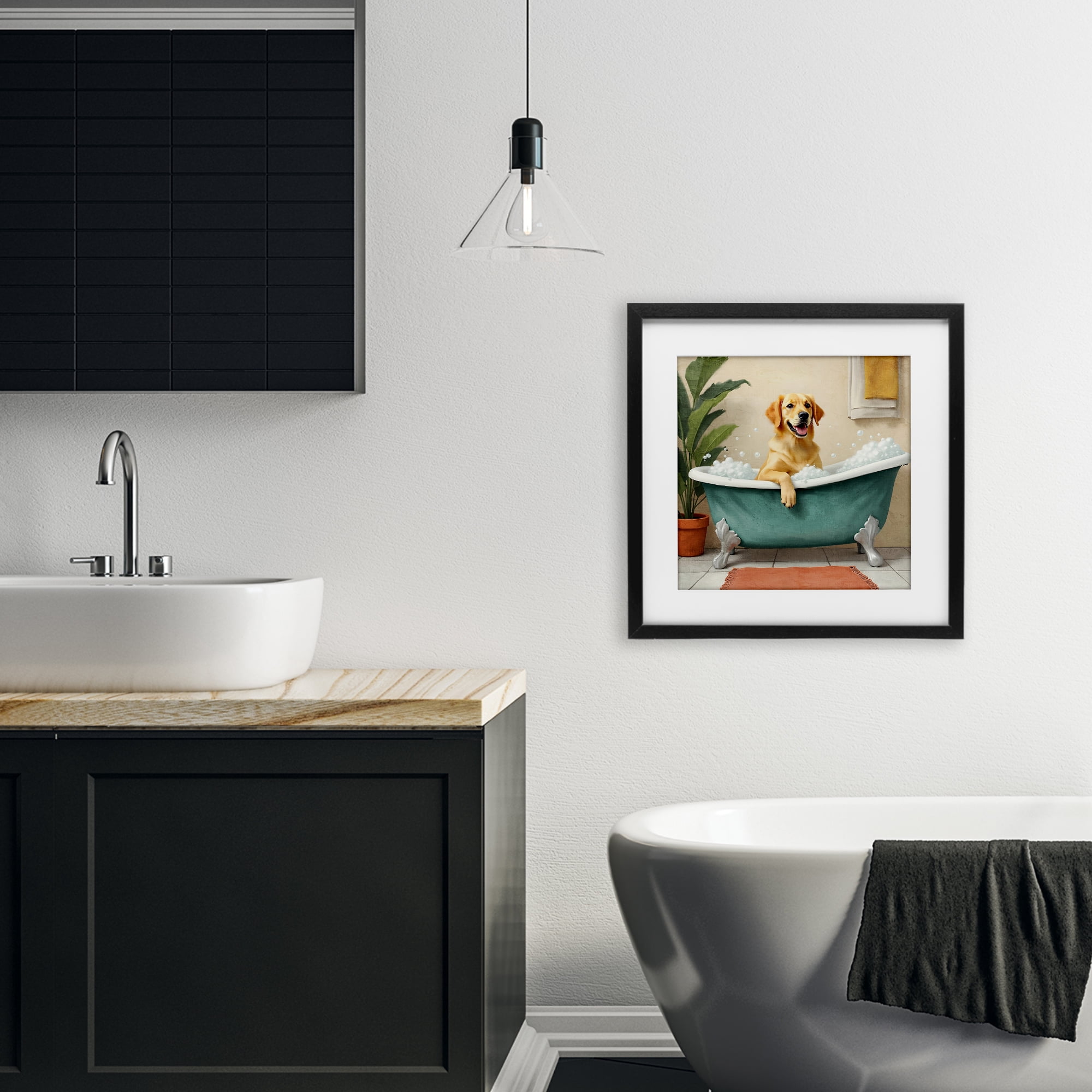 Stupell Industries Bubble Bath Labrador Dog Black Framed Print Under Glass, design by Kim Allen