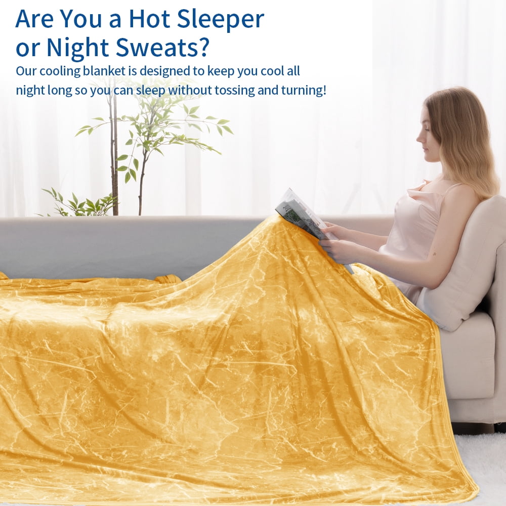 Cooling Throw Blanket with Double Sided Cold Effect, 108"x90"Lightweight Breathable Cold Comforter Blankets for Hot Sleepers Night Sweats,Yellow