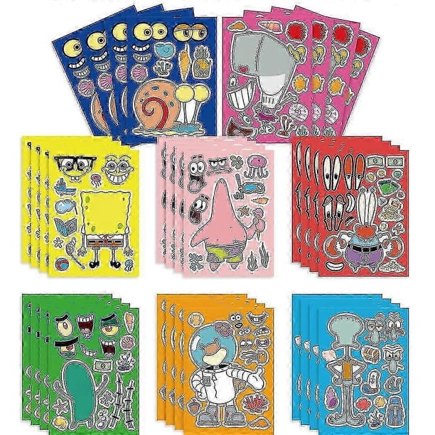 2026 Spongebob Squarepants Theme 32 Sheets 8 Styles Make Your Own Stickers Make A Face Car Sticker Self Adhesive Decals Birthday Party Decoration Gift
