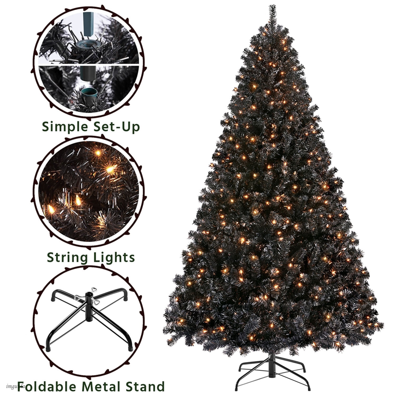 Alden Design 7.5FT Artificial Pre-lit Christmas Fir Tree with Foldable Stand,550 LED Warm Lights,Black