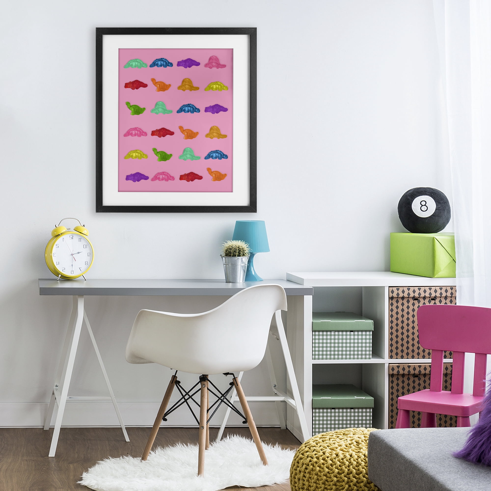 Stupell Industries Dinosaur Gummies on Pink Black Framed Print Under Glass, design by LISH Creative