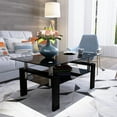 Clear Glass Coffee Table Metal Tube (AllBlack)
