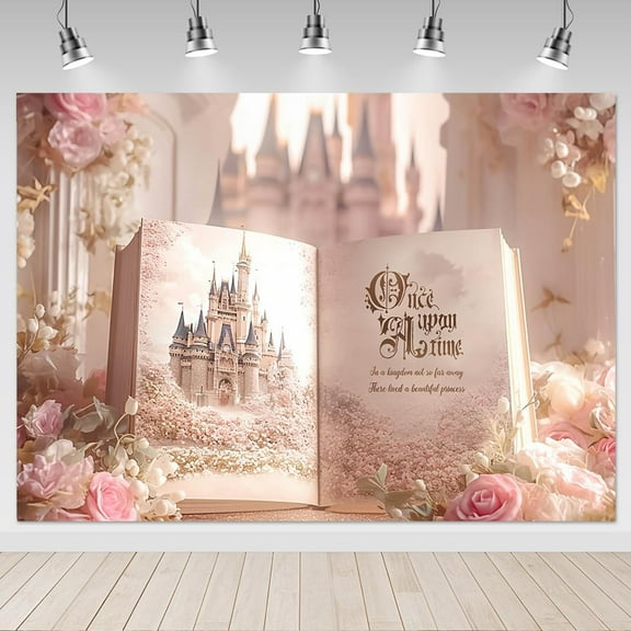 Once Upon Time Backdrop Fairy Tale Book Photography Background Pink Princess Castle Themed Birthday Wedding Party Decorations Banner Supplies Photo Booth Props