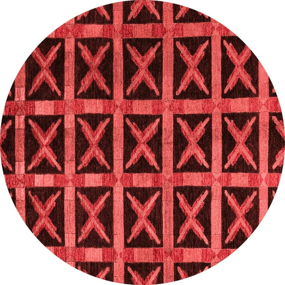 Ahgly Company Machine Washable Indoor Round Abstract Red Modern Area Rugs, 6' Round