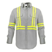 Flame Resistant High Visibility Hi Vis FR Shirt - 100% C - 7 oz (Large, Light Grey)