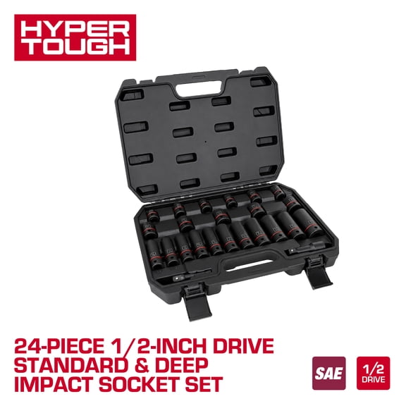 Hyper Tough 34-Piece 1/2-inch Drive Standard and Deep Impact Socket Set, MM