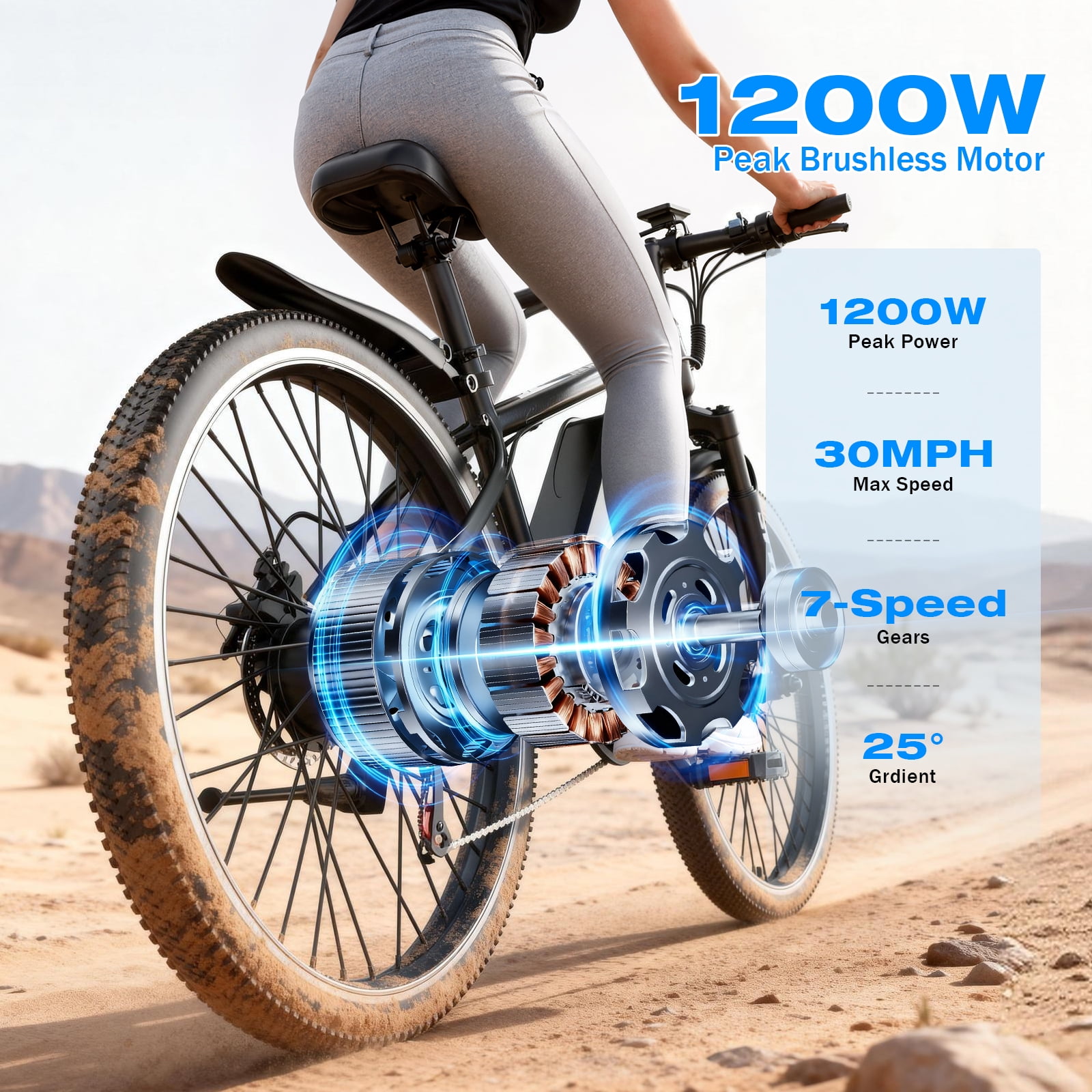 1200W Adult Electric Mountain Bike, 48V 10A Removable Battery-65 Miles, 26" Professional Shock Absorbing Tires,30MPH Off-Road Motorcycle,7 Speed Ebike,UL2849