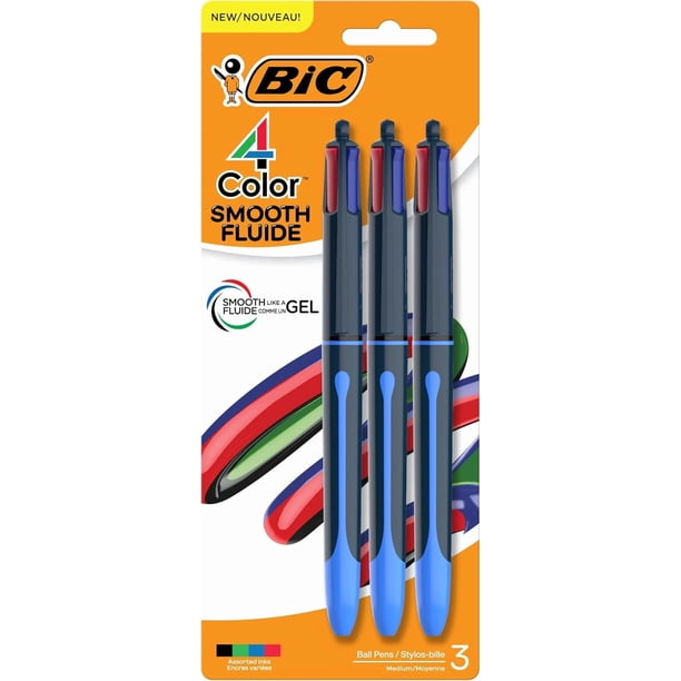 Bolígrafo BIC de 4 colores lisos retráctiles de 1,0 mm, paquete de 3
