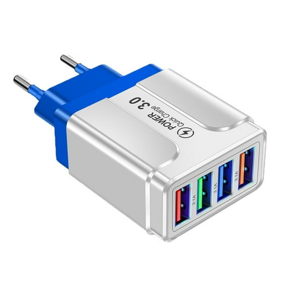 daily European USB Wall Charger Europe Travel Plug Adapter EU Multiple Multi 4 Ports Block Rapid Charge PD QC for IOS iPhone iPad Samsung Galaxy Pixel 15W 4 USB-A Fast Power Adaptor Euro(Blue)