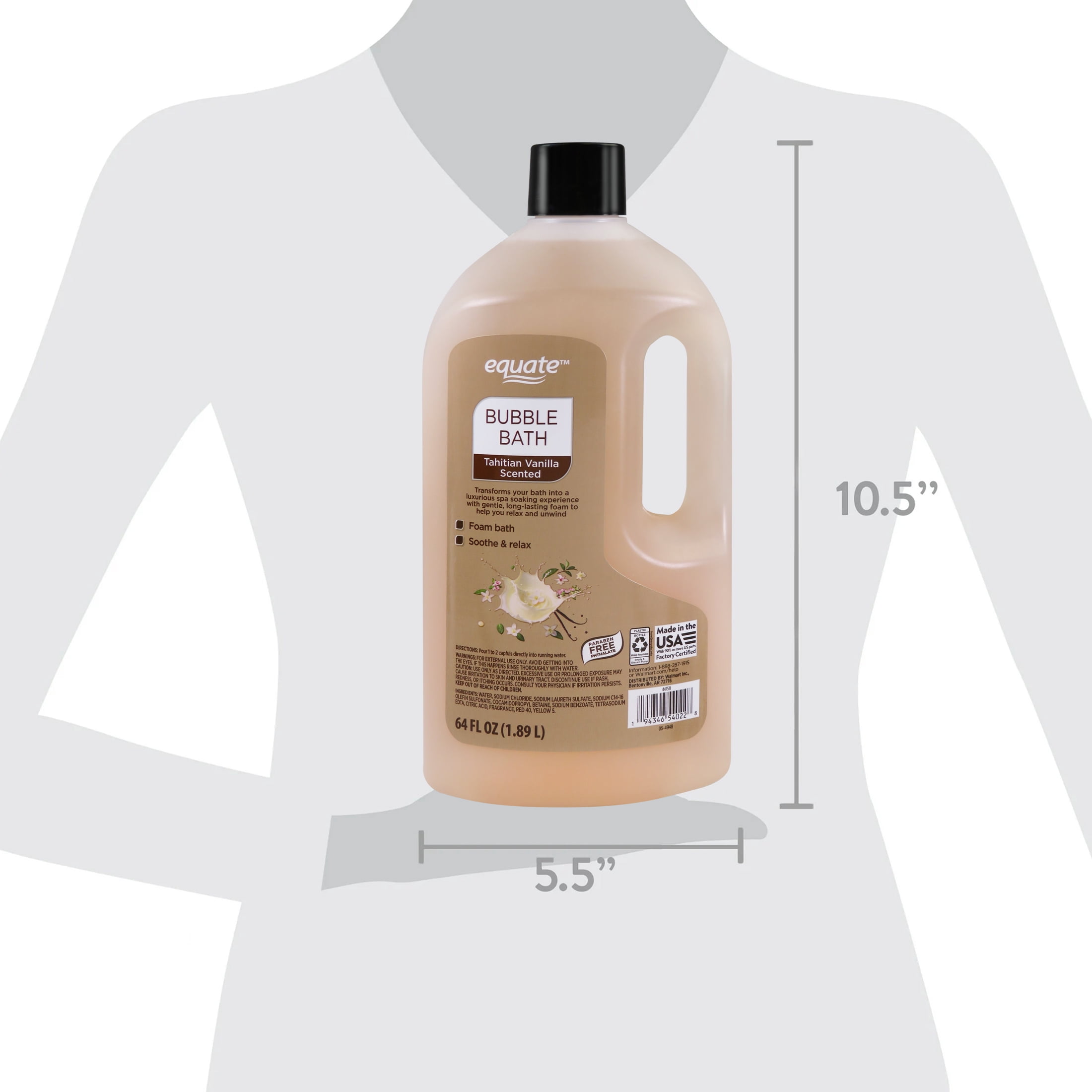 (8 pack) Equate Tahitian Vanilla Scented Bubble Bath, 64 fl oz Bottle