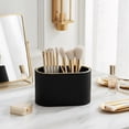 thumbnail image 3 of Linqz Oval PU Leather Makeup Brush Holder Organizer with Divider, Cosmetic Desktop Storage Caddy for Bathroom Vanity & Dressing Table, Mocha Beige, 3 of 9