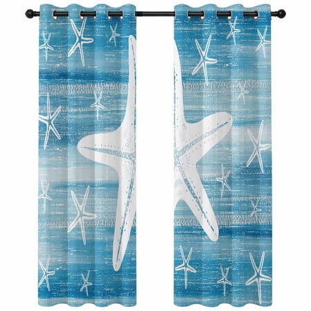 Blue Nautical Starfish Blackout Curtains 84 Inches Long Coastal Modern Summer Marine Life Thermal Insulated Room Darkening Drapes with Grommets for Living Room 52 W x 84 L 2 Panels